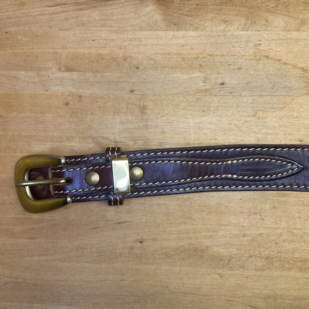 Mulholland Brothers leather belt brass accents size 48